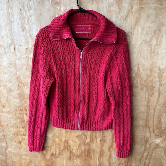 Blue Willi’s Red Cotton Cable Knit Full Zip Cardigan sweater - Picture 13 of 13